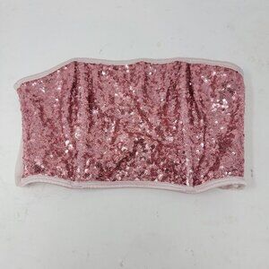 Victoria's Secret Strapless Side Zip‎ Bralette Hot Pink Sequin Mesh Back Large L